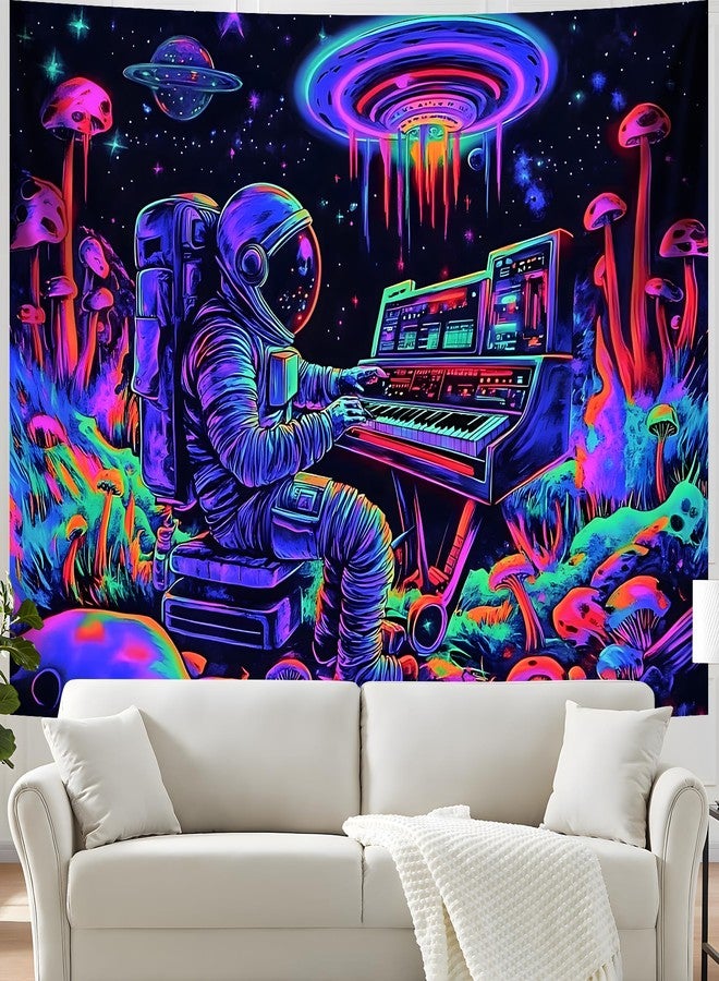 BVBOX Astronaut Space Blacklight Tapestry 79"x59", UV Reactive Astronaut Electronic Piano Universe Galaxy Planet Glow in Dark Music Tapestries, Black Light Neon Upright Poster Wall Hanging Backdrop Decor for Bedroom Living Room - Image 2